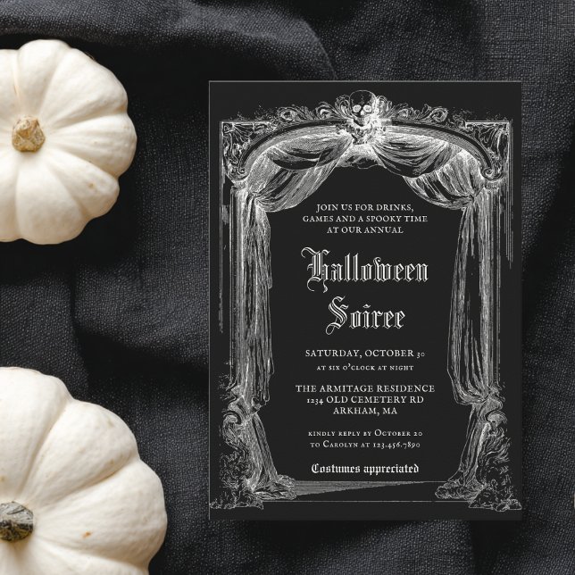 Invitación Adult Halloween Soiree Black Vintage Gothic Party (Subido por el creador)