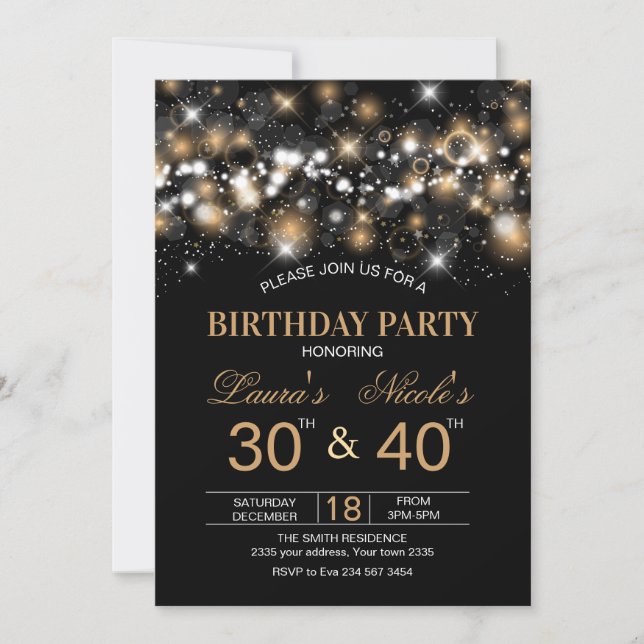 Invitación Adult Joint Birthday Party Invitation Gold Glitter (Anverso)