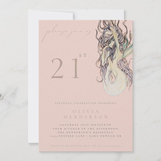Invitación Adult Mermaid ANY Birthday Party Invitation (Anverso)