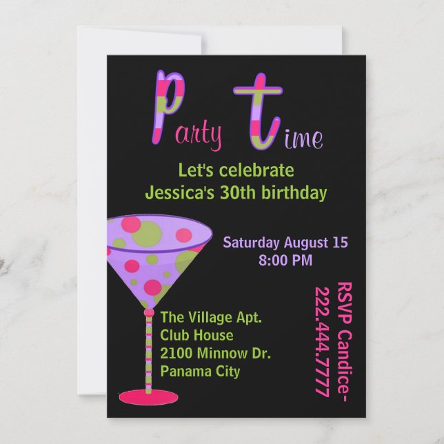 Invitación adulta de la fiesta de cumpleaños de la (Anverso)