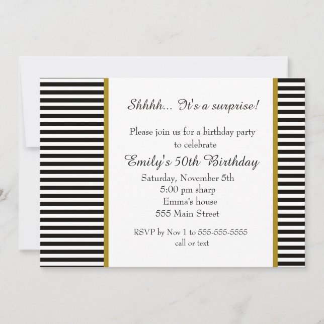 Invitación adulta del cumpleaños de las rayas (Anverso)