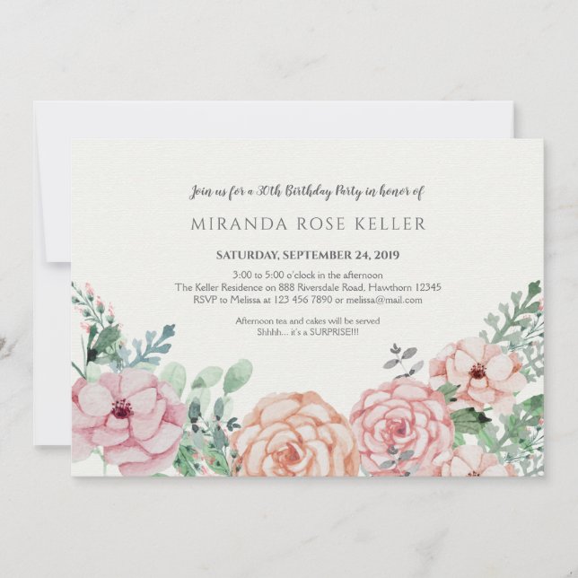 Invitación adulta floral del cumpleaños del (Anverso)