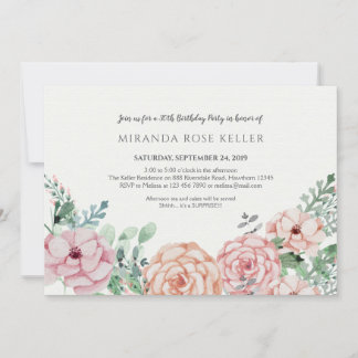 Invitación adulta floral del cumpleaños del