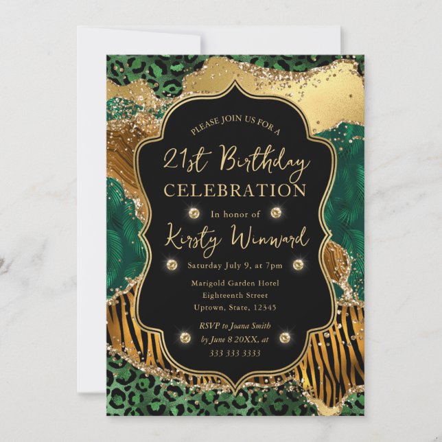 Invitación Adulto 21º cumpleaños del Purpurina Safari de la S (Anverso)