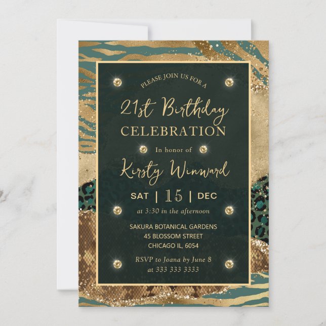 Invitación Adulto 21º cumpleaños del Purpurina Safari de la S (Anverso)