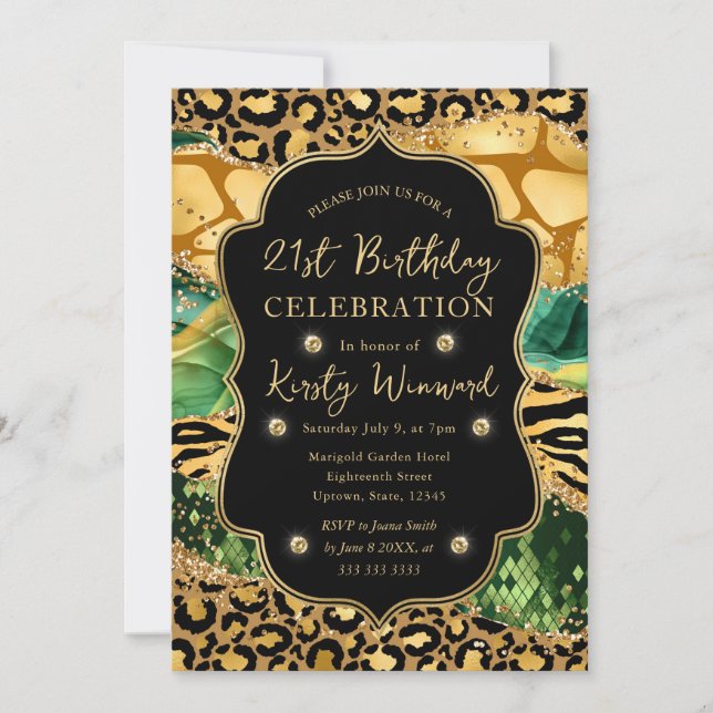 Invitación Adulto 21º cumpleaños del Purpurina Safari de la S (Anverso)