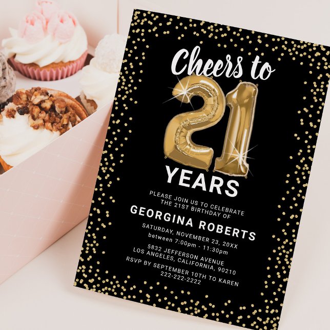 Invitación Adulto 21º cumpleaños Oro Negro (Subido por el creador)