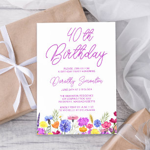 Invitación Adulto 40 años de la flor violeta de bonito