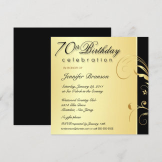 Invitación Adulto 70 cumpleaños - Elegante floral de oro invi