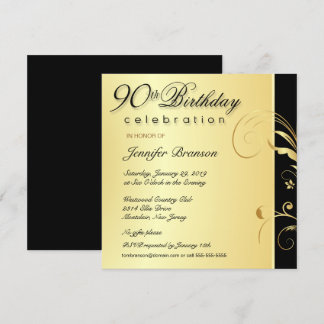 Invitación Adulto 90º cumpleaños - Elegant Gold Floral invita