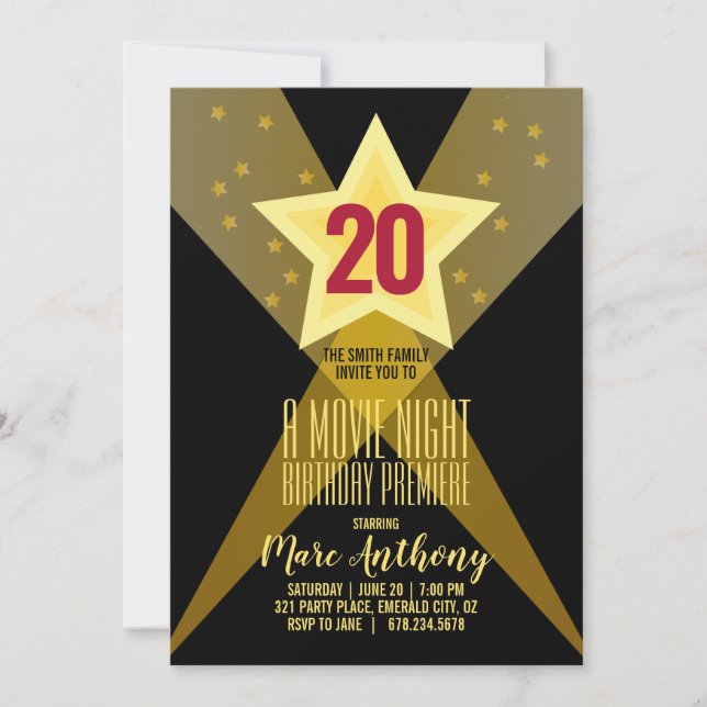 Invitación adulto CUALQUIER EDAD anciano HOLLYWOOD BIRTHDAY n (Anverso)