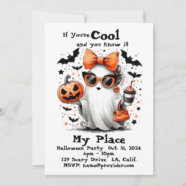 Invitación Adulto divertido fantasma de Halloween personaliza (Anverso)