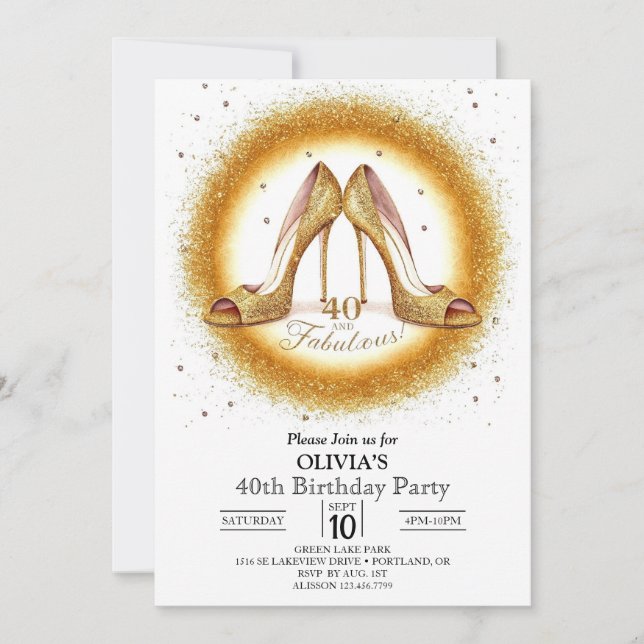 Invitación Adulto Fabulous Digital Gold 40th Birthday (Anverso)