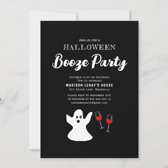 Invitación Adulto Fiesta del Booze Fantasma de Halloween (Anverso)