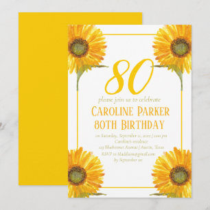 Invitación Adulto Floral Amarillo Adulto Floral de 80 años de