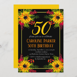 Invitación Adulto Floral Amarillo Amarillo 50 cumpleaños