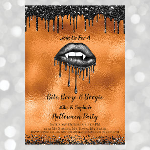 Invitación Adulto Halloween vampiro labios negros con brillo