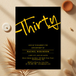 Invitación Adulto negro y dorado Treinta y Treinta Fiesta de