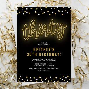 Invitación Adulto Oro Neon 30 Fiesta de cumpleaños
