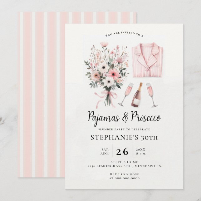 Invitación Adulto PJ Sleepover Pajamas Prosecco 30º cumpleaño (Anverso / Reverso)