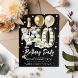 Invitación Adulto Rústico 40 Fiesta de cumpleaños<br><div class="desc">Celebre con estilo con esta rústica invitación de cumpleaños número 40 para adultos. El diseño cuenta con un pizarrón de pizarra,  bombilla número cuarenta,  globos dorados,  champán,  flores y confeti. La plantilla editable es fácil de personalizar con la plantilla proporcionada.</div>