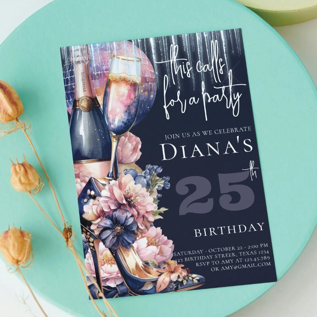 Invitación Adultos Cumpleaños Blue Pink Heel Champagne (Subido por el creador)
