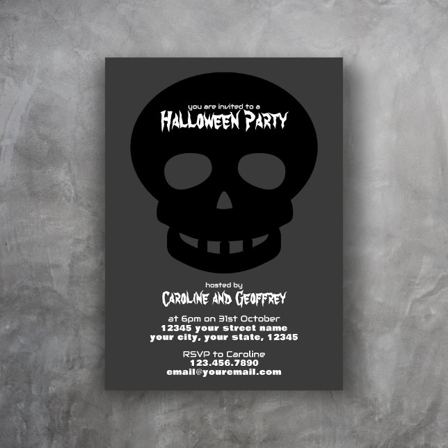 Invitación Adultos de cráneo negro gris asustan Halloween (Subido por el creador)