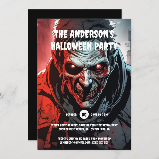 Invitación Adultos de la fiesta de cumpleaños de Halloween de (Anverso / Reverso)