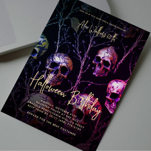 Invitación Adultos Halloween Fiesta de cumpleaños Gold Purple