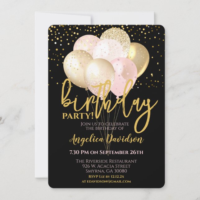 Invitación Adultos modernos Cumpleaños Rubor Oro Rosa (Anverso)