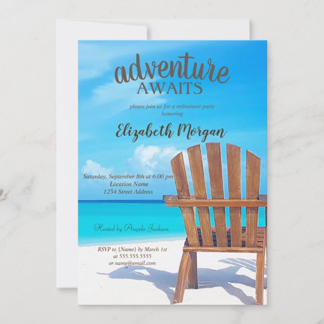 Invitación Adventure Await Beach Chair Retirement Fiesta (Anverso)