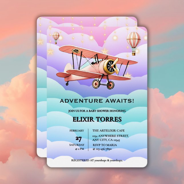 Invitación Adventure Awaits Aviation Baby Shower (Subido por el creador)