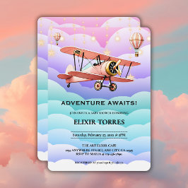 Invitación Adventure Awaits Aviation Baby Shower