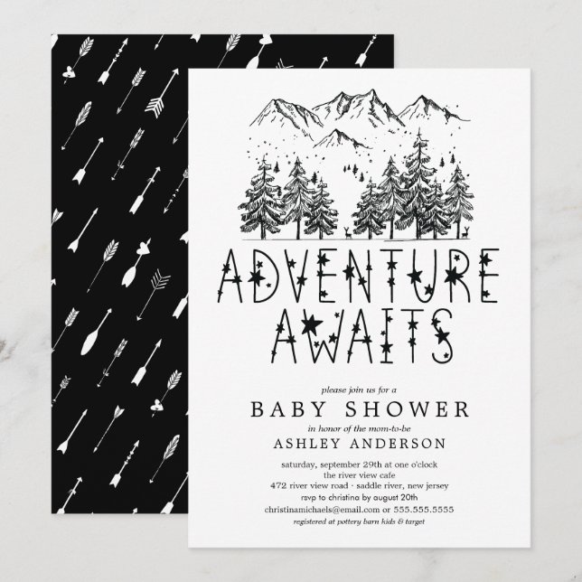 Invitación Adventure Awaits Baby Shower (Anverso / Reverso)