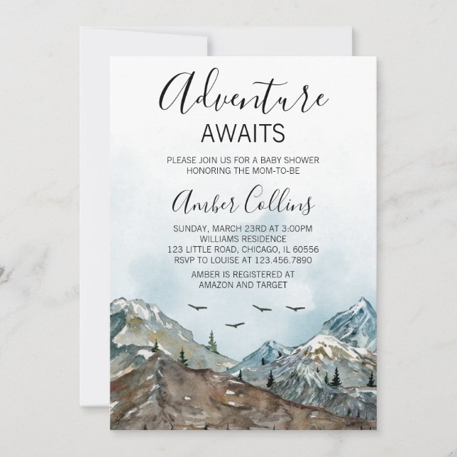 Invitación Adventure Awaits Baby Shower (Anverso)