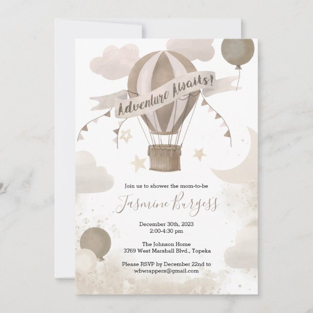 Invitación Adventure Awaits Baby Shower - Browns (Anverso)