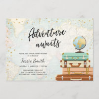 Adventure Awaits Baby Shower Invitation Travel Map