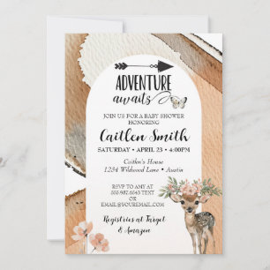 Invitación Adventure Awaits Baby Shower Woodland Deer