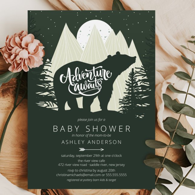 Invitación Adventure Awaits Bear Baby Shower (Subido por el creador)