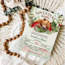 Invitación Adventure Awaits Bear Baby Shower