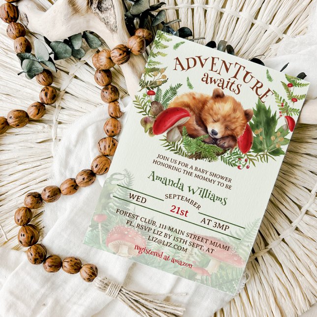 Invitación Adventure Awaits Bear Baby Shower (Subido por el creador)