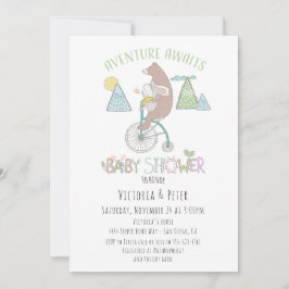 Invitación Adventure Awaits Bear Bunny Bike Baby Shower