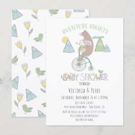 Invitación Adventure Awaits Bear Bunny Bike Baby Shower