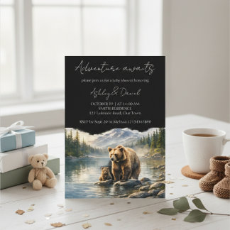 Invitación Adventure Awaits Bear & Cub Woodland Baby Shower