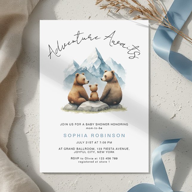 Invitación Adventure Awaits Bear Family Woodland Baby Shower (Subido por el creador)
