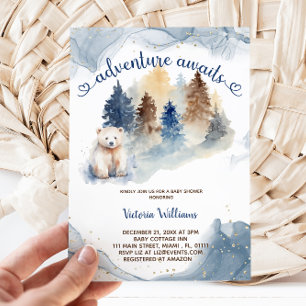 Invitación Adventure Awaits Bear Forest Baby Shower