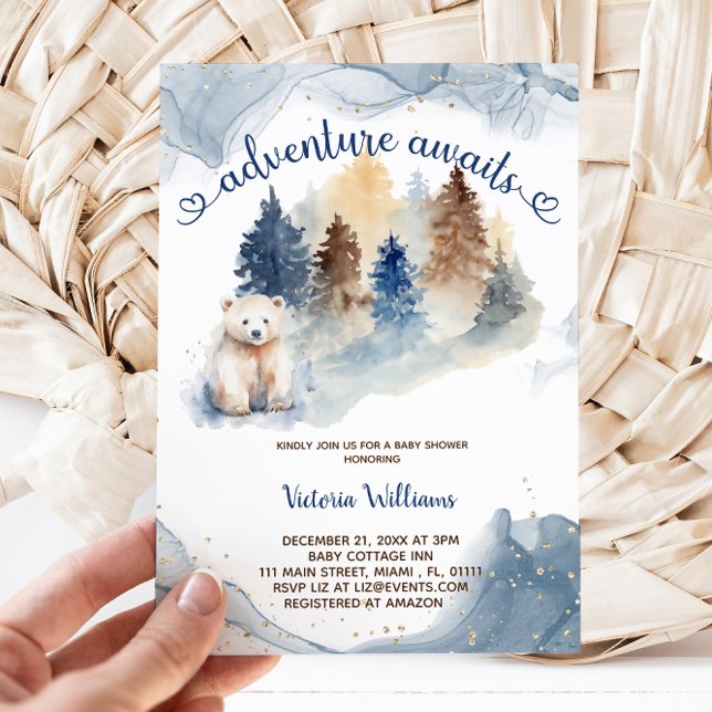 Invitación Adventure Awaits Bear Forest Baby Shower (Subido por el creador)