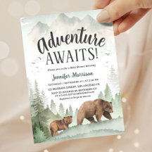 Adventure Awaits Bear Forest Woodland Baby Shower