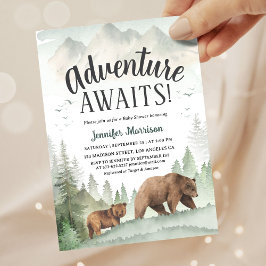 Invitación Adventure Awaits Bear Forest Woodland Baby Shower