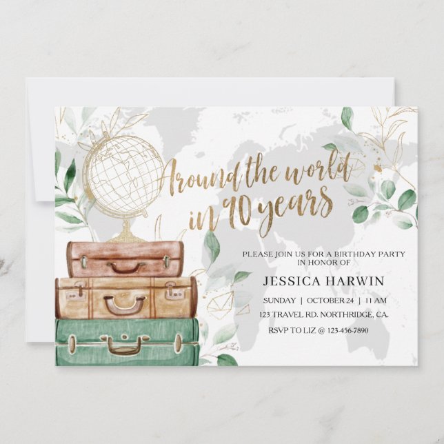 Invitación Adventure awaits BIRTHDAY, 90TH, Travel theme  (Anverso)